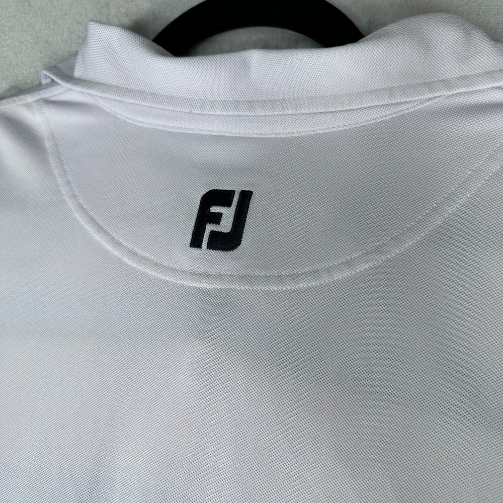 Footjoy FJ Polo Shirt Mens Large White Stripe Athletic Fit Golf Performance Logo - Picture 8 of 10